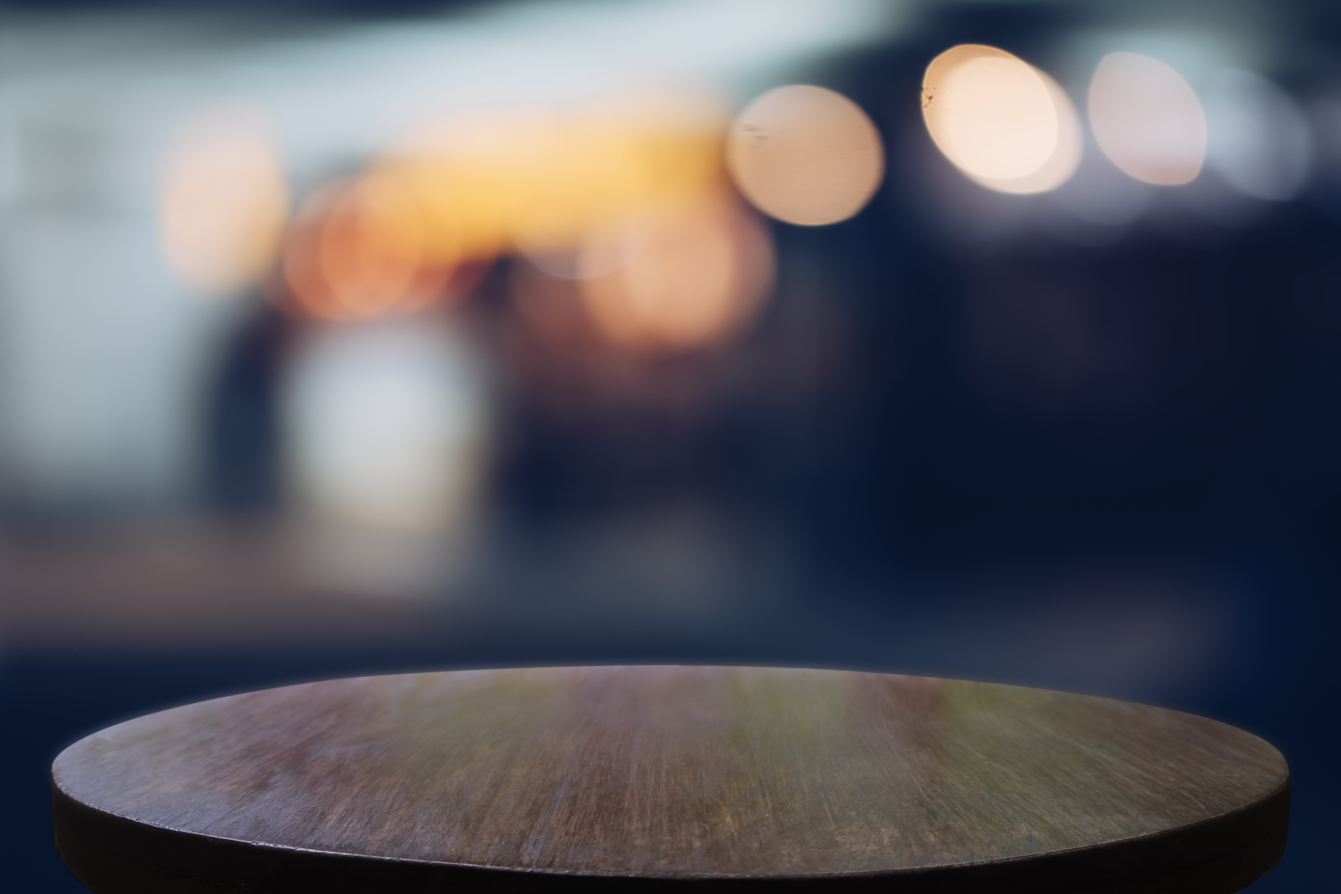 Empty Wooden Table with Blurred City Night Background,Product Di